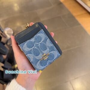 NWT Coach Zip Card Case In Signature Denim Gold/Indigo CDM29